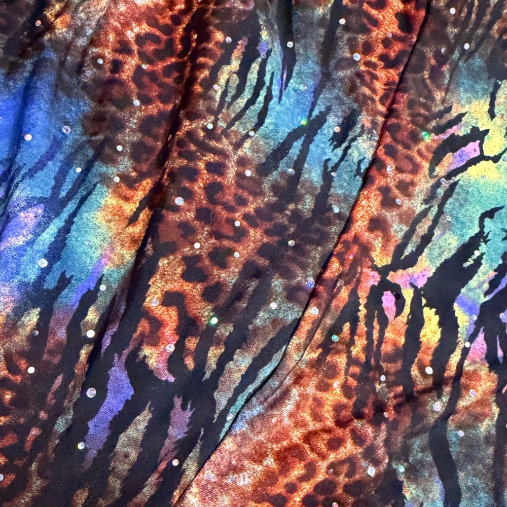 VTG Animal Print Sequin Peacock Feather One Shoulder Dance Unitard Cut Outs - Picture 5 of 9